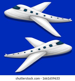 Weißes Flugzeug, Vektorillustration einzeln auf unscharfem Hintergrund