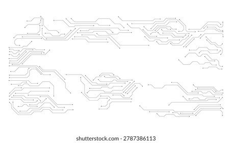 Detailed white circuit board traces with complex branching and connection nodes electronic