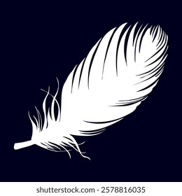 Detailed white feather floating against a dark background, representing lightness, spirituality, purity, and ethereal beauty. A timeless symbol of freedom, dreams, and celestial connection