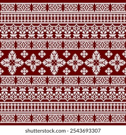 Detailed White Floral and Ornamental Pattern on Deep Red Background