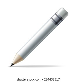 Detailed white pencil isolated on white background. Vector illustration