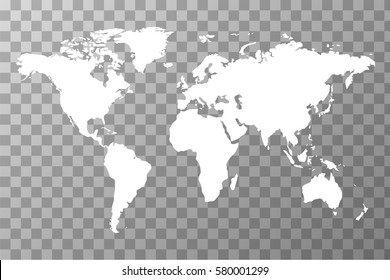 Detailed white worldwide map on transparent background