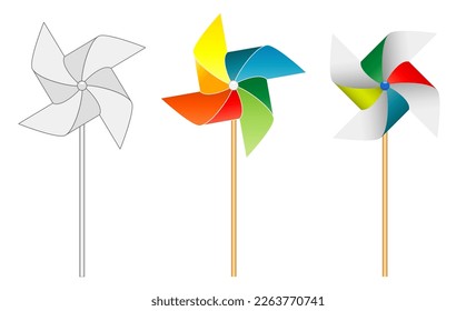 detailed windmill toy realistic isolated on white background 3D illustration