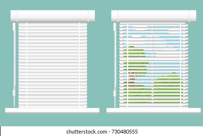 Detailed window set isolated vector illustration. Architectural details, window treatments, interior elements. Cartoon curtains, jalousie, drapery, blinds collection in flat style. Window icon set.