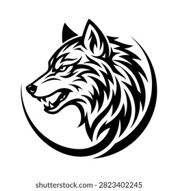 Detailed wolf head profile for sports and apparel design.