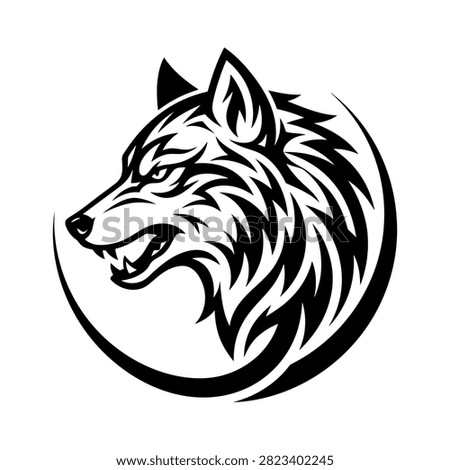 Detailed wolf head profile for sports and apparel design.