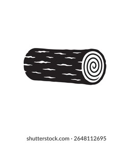 Detailed Wood Log Silhouette Icon with Tree Rings - Natural, Forestry, and Lumber Vector - Ideal for Eco-Friendly, Camping, and Construction Concepts