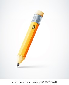 Detailed wooden sharp pencil on white background. 