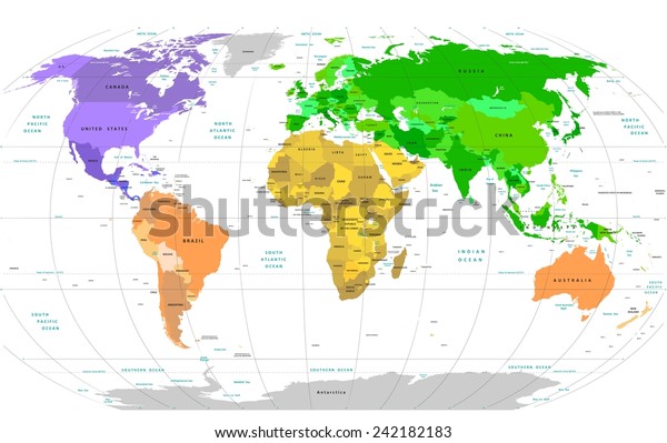 Detailed World Map Stock Vector (Royalty Free) 242182183