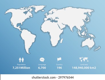 Detailed world map with basic information, Blank map. Vector Illustration