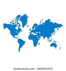 Detailed world map in blue isolated on a white background. All parts of the world with a detailed edge. Vector EPS10.