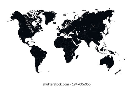 Detailed world map with borders of states. Isolated world map. Isolated on white background. Vector illustration.