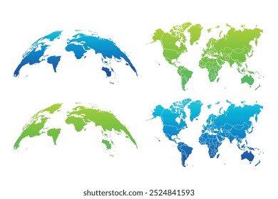 Mapa mundial detalhado com fronteiras de estados. Mapa do mundo isolado. Isolado no fundo branco. Vetor illation.Global curvado Mapa do mundo. Ilustração do vetor de fundo Blue Earth Planet.