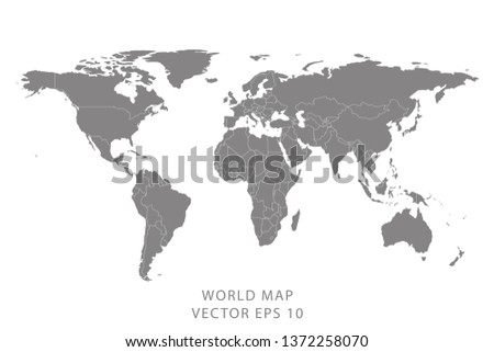 Detailed world map with borders of states. Isolated world map. Isolated on white background. Vector illustration.