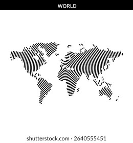 Detailed world map design showcasing lines in geographical patterns.