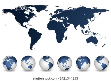 Detailed world map and globes	