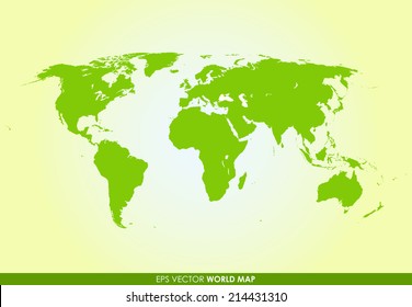 Detailed World Map In Green Color  - Vector Icon