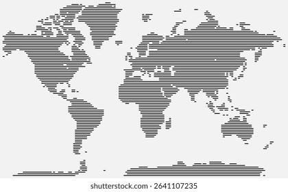A detailed world map in horizontal line shape style featuring country outlines, geographic regions, and infographic elements
