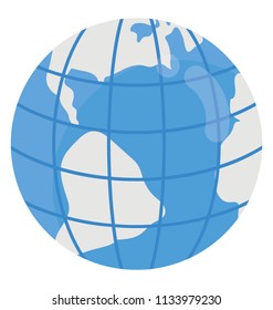 Detailed world map over a globe, flat design icon 