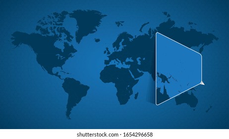 Detailed world map with pinned enlarged map of Nauru and neighboring countries. Nauru flag and map.