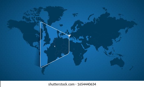 Detailed world map with pinned enlarged map of Luxembourg and neighboring countries. Luxembourg flag and map.