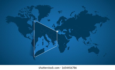 Detailed world map with pinned enlarged map of Vatican City and neighboring countries. Vatican City flag and map.