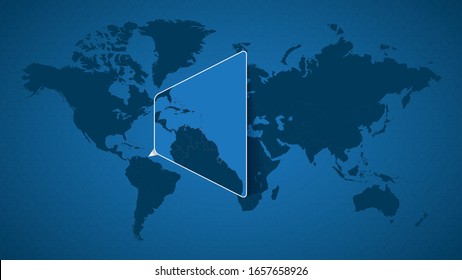Detailed world map with pinned enlarged map of Trinidad and Tobago and neighboring countries. Trinidad and Tobago flag and map.