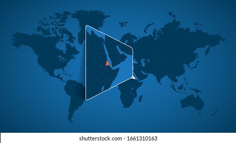 Detailed world map with pinned enlarged map of Eritrea and neighboring countries. Eritrea flag and map.