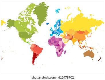 Detailed World Map spot colors. No text. Highly detailed spot colored illustration of World Map.