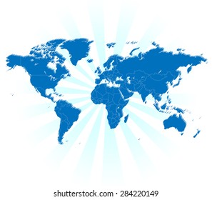 Detailed World Map with Sunshine Background