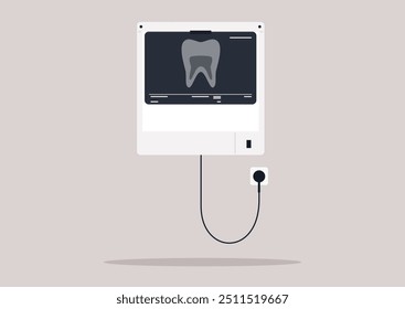 Una radiografía detallada de un diente revela las estructuras intrincadas y la salud subyacente de la anatomía dental en un entorno clínico, mostrando la importancia de las técnicas de imagen dental