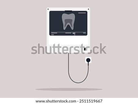 A detailed x-ray of a tooth reveals the intricate structures and underlying health of dental anatomy in a clinical setting, showcasing the importance of dental imaging techniques