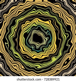 Detailed yellow and brown spiral background of lines design on black background