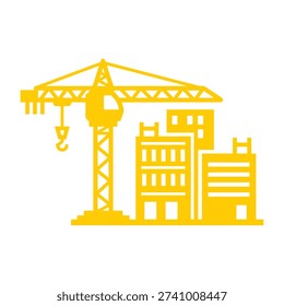 Detailed yellow crane and building structure
