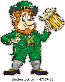 A detailed yet highly customizable vector illustration of a friendly leprechaun - perfect for your St. Patrick's Day designs. All elements are organized and clearly labeled for easy editing.