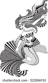 Detailed zentangle mermaid 