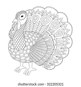 Detailed Zentangle Turkey For Coloring Page For Adult
