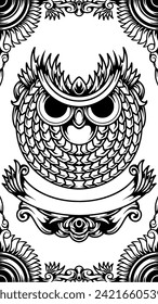 detailing drawing of owl with ornamen