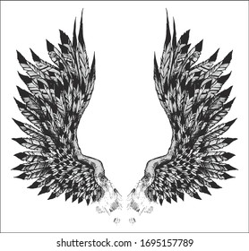 DETAILING VECTOR DESIGN ILLUSTRATION OPEN WINGS DRAWING SKETCH 