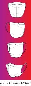 Details 3d with 4 angles medical mask in isolated vector. Medical mask N95