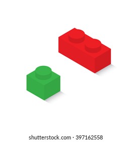 Details of child constructor. Isometric plastic building blocks with shadow. Vector illustration.