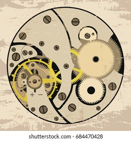 The details of the clock mechanism assembly with the effect of aging.