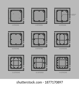 Detalles del refuerzo de columnas, construcción de edificios. diseño vectorial