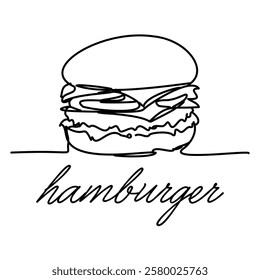 The details of the hamburger are simply created with a single line. This design, made with a minimalist drawing approach, reflects naturalness and simplicity.