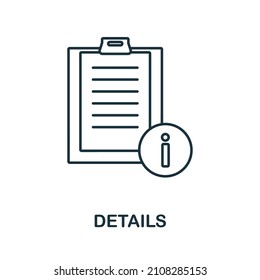 icono Detalles. Elemento de línea de la colección de diseño gráfico. Signo de icono Detalles lineales para diseño web, infografías y más.