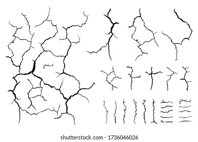 details lots element of broken crack  lines on ground against white background