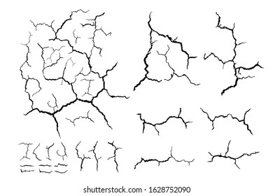 details lots lines of crack ground for abstract background on white background