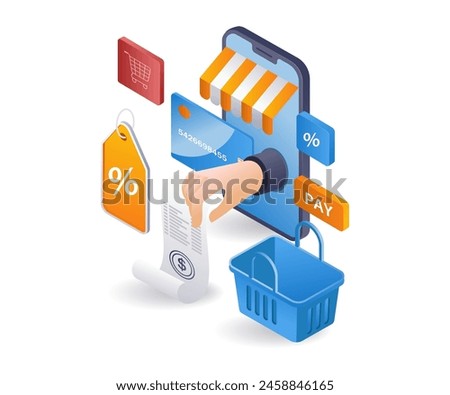 Details of online shopping in e commerce market infographic flat isometric 3d illustration