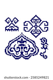 Details of oriental pixel ornaments, vector