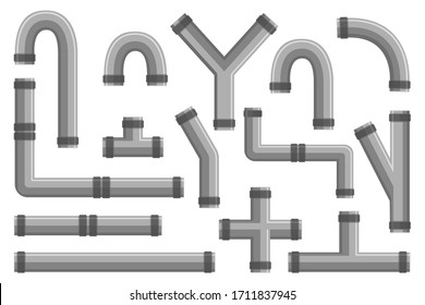 Details pipes different types collection of water tube industry gas valve. Plumbing, pipeline parts and valves, industrial drainage system.